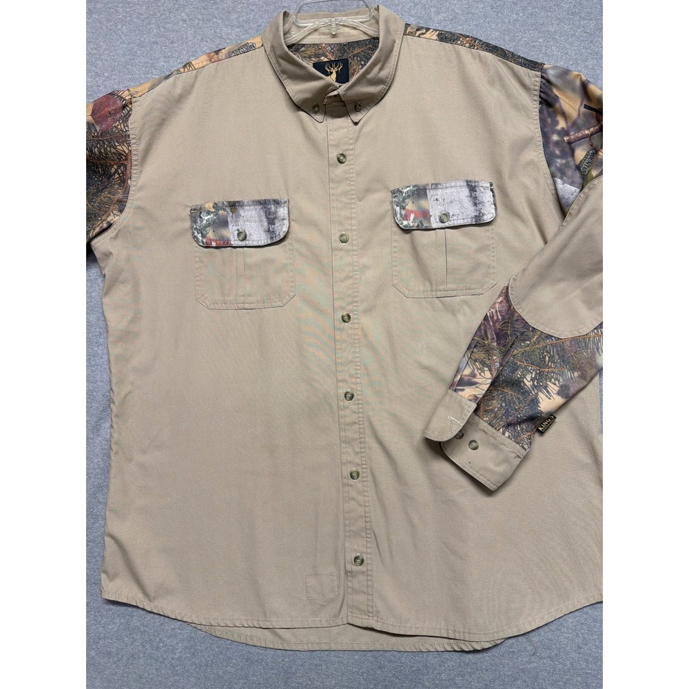Kings Outdoor World Mens 2XL-R Camo Accent Hunting‎ Shirt Tan Mountain Shadow